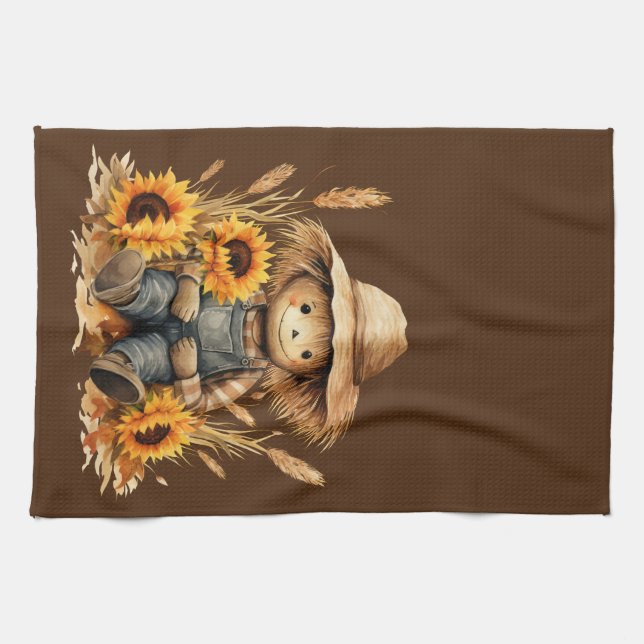 Scarecrow with Sunflower  Kitchen Towel (Horizontal)