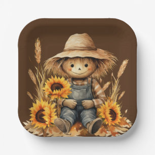 Scarecrow with Sunflower Paper Plate