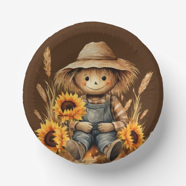 Scarecrow with Sunflower  Paper Plate (Front)