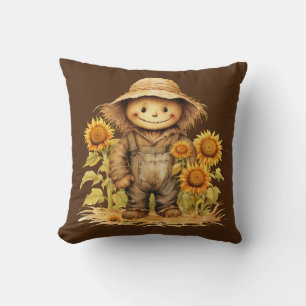 Scarecrow with Sunflower  Throw Pillow