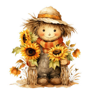 Scarecrow with Sunflower  Throw Pillow