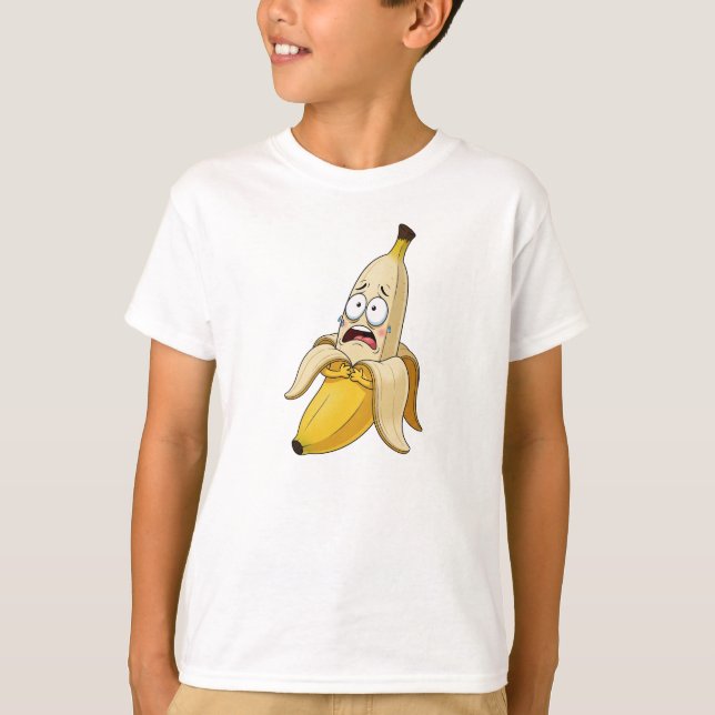 Scared Banana – Funny Cartoon Fruit T-Shirt (Front)