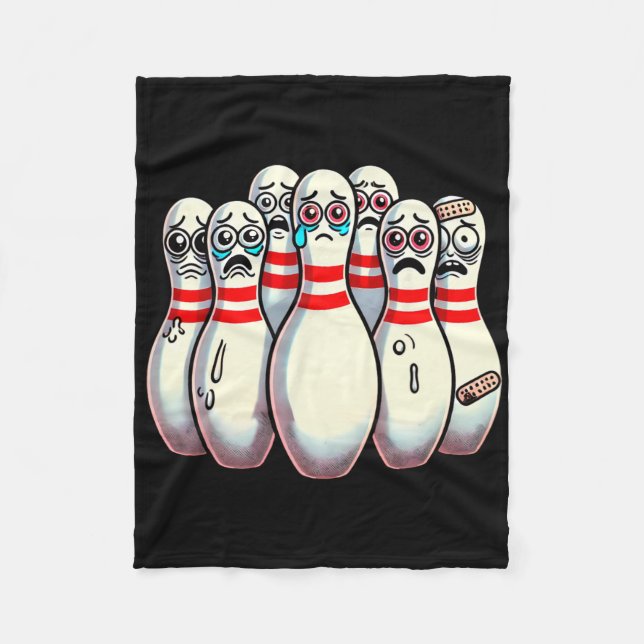 Scared Bowling Pins Cartoon Fun Bowler Humourous M Fleece Blanket (Front)