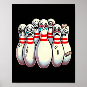 Scared Bowling Pins Cartoon Fun Bowler Humourous M Poster