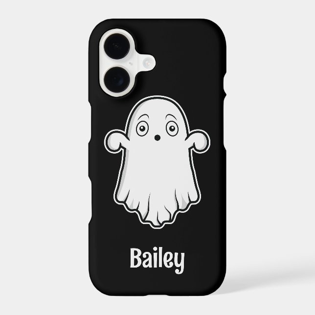 Scared Cartoon Ghost And Personalizable Name Black (Back)