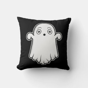 Scared Cartoon Ghost Halloween Black And White Throw Pillow