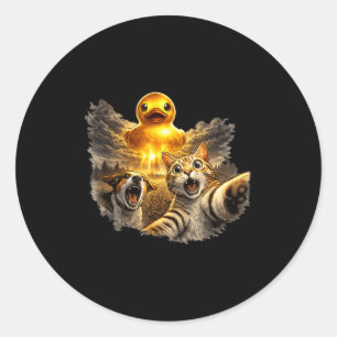 Scared cat and dog giant rubber duck ufo design  classic round sticker