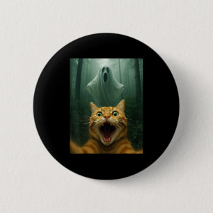Scared Cat Selfie With Ghost _ Funny Halloween Cos 2 Inch Round Button