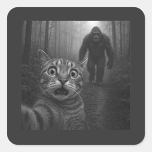 Scared Cat Selfie With Sasquatsch Bigfoot Square Sticker