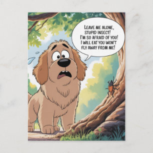 Scared Dog Funny Insect Cartoon Postcard
