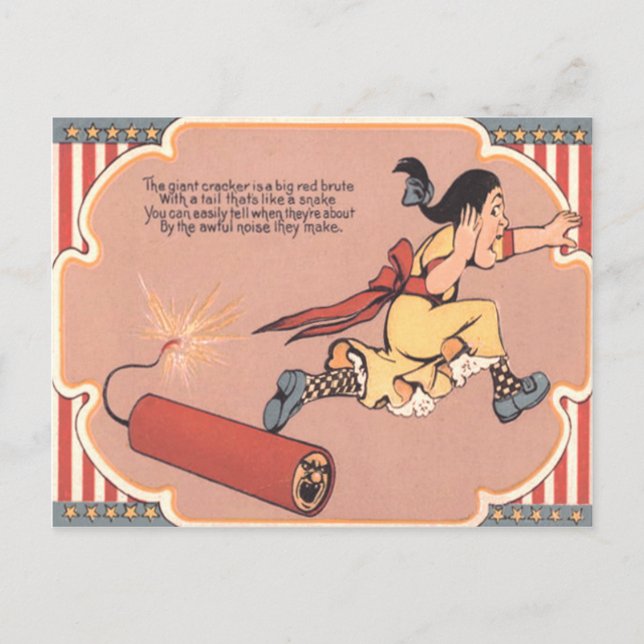 Scared Girl Firecracker Fireworks Postcard (Front)
