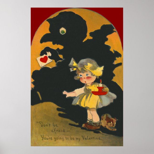 Scared Girl Puppy Dog Monster Valentine Poster (Front)