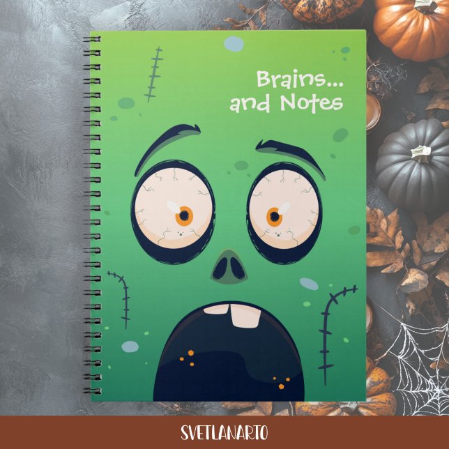 Scared Green Zombie Halloween Spiral Notebook (Creator Uploaded)