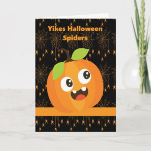 Scared Halloween Pumpkin with Spiders & Webs Card