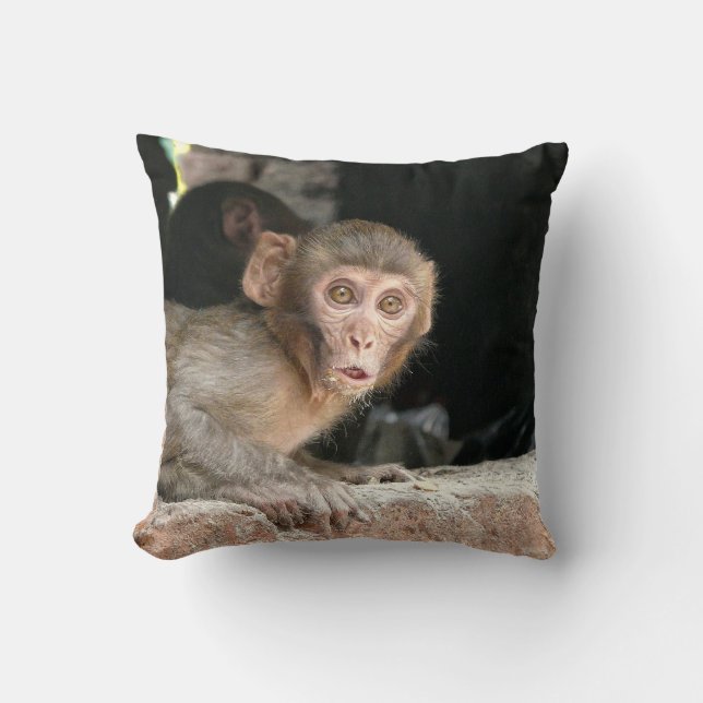 Scared monkey with big eyes throw pillow (Front)