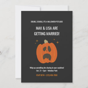 Scared pumpkin simple black halloween wedding invitation