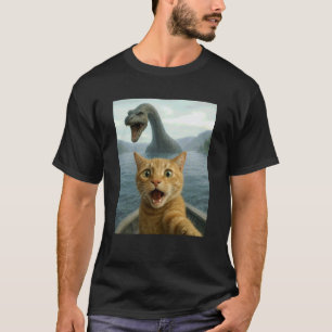 Scared Selfie Cat Chased By Loch Ness Monster Ness T-Shirt
