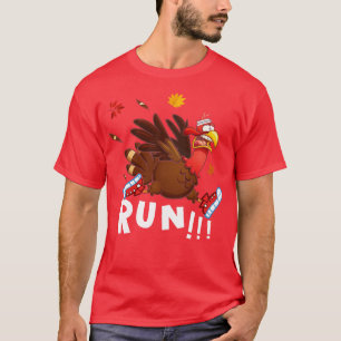 Scared Turkey Run Funny Thanksgiving Running Turke T-Shirt