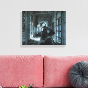 Scared Victorian Girl Ghost Running in Hallway Can Canvas Print