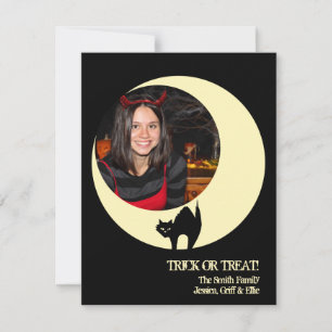 Scaredy cat yellow moon Halloween photo greeting Card