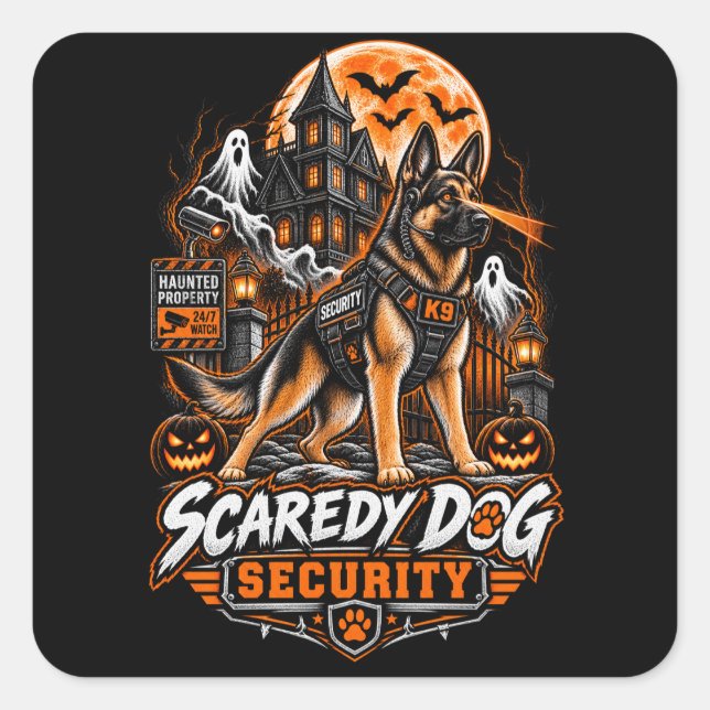 Scaredy Dog Security German Shepherd Halloween K9  Square Sticker (Front)
