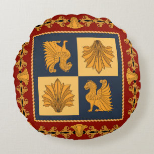 Scarf with golden sitting lions. Separate elements Round Pillow