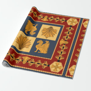 Scarf with golden sitting lions. Separate elements Wrapping Paper