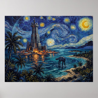 Scarif Starry Night Sci-Fi Landscape Poster
