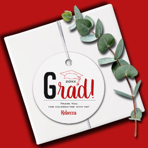 Scarlet and Black Graduation Cap Favour Tags