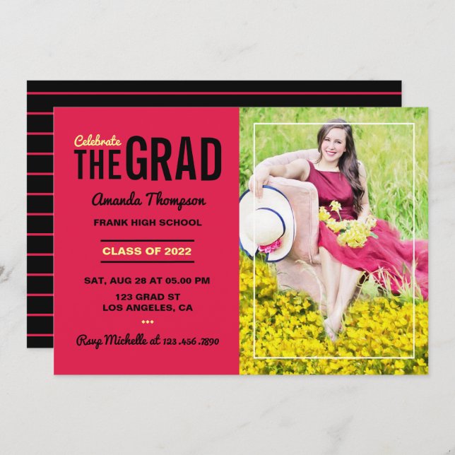 Scarlet and Black Graduation Party Invitation (Front/Back)