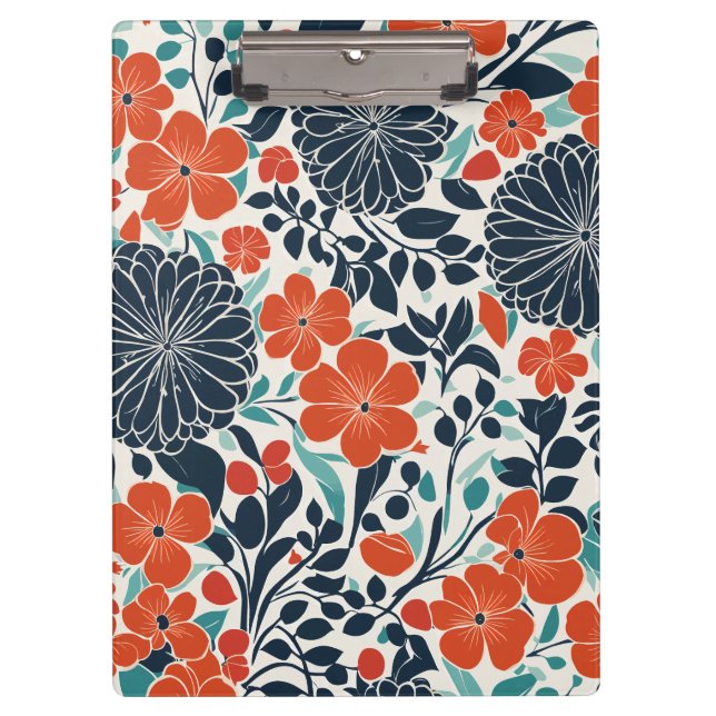 Scarlet and Black Modern Floral Clipboard (Front)