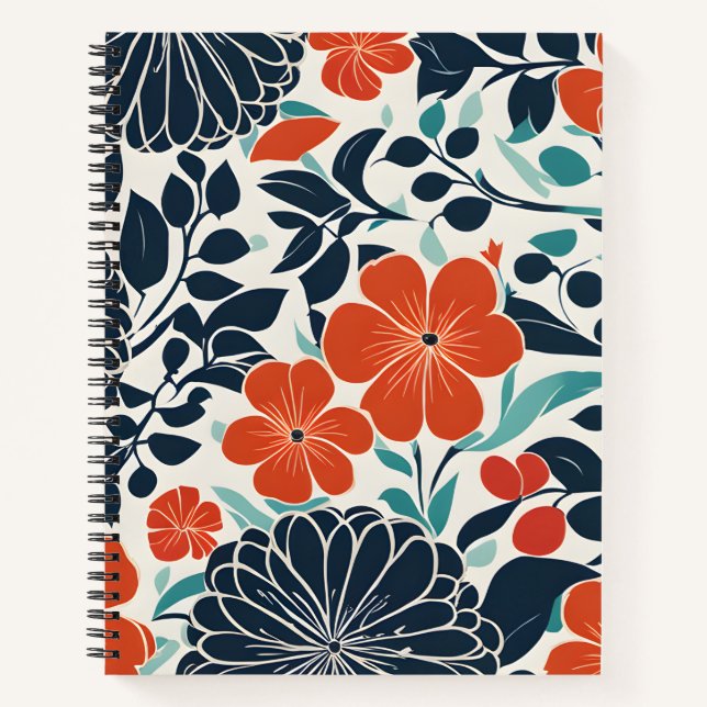 Scarlet and Black Modern Floral Notebook (Front)