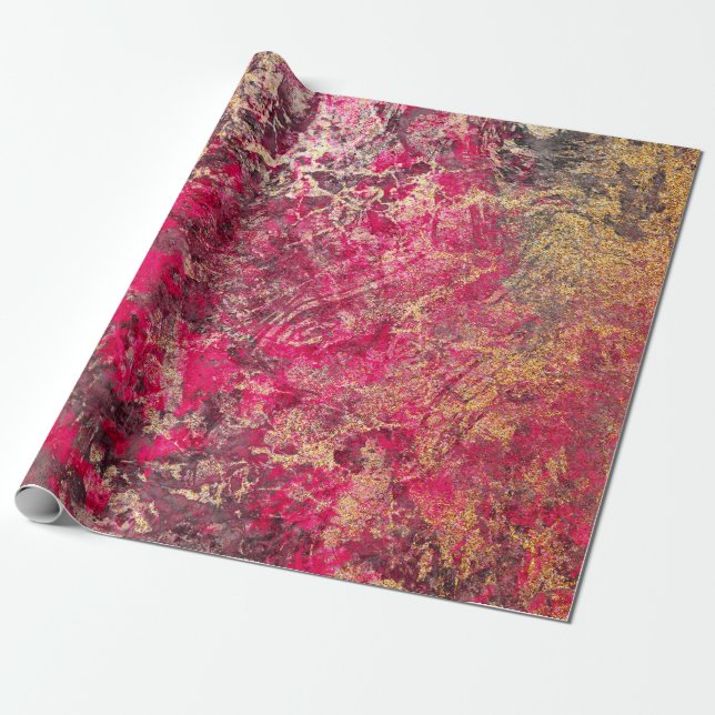 Scarlet and Gold Marble Wrapping Paper (Unrolled)