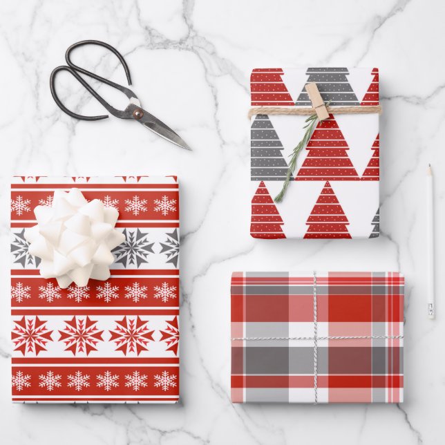 Scarlet and Grey Wrapping Paper 3-Pack (Front)
