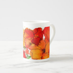 Scarlet and Orange Wallflowers Bone China Mug