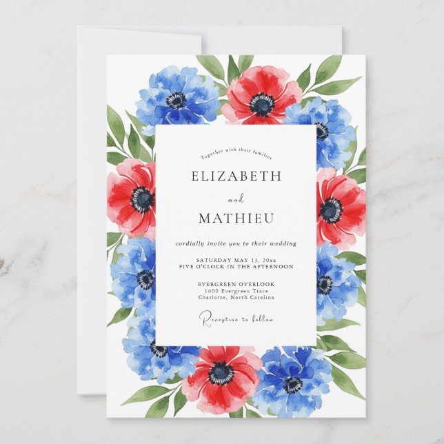 Scarlet Azure Dynamic Summer Wedding Invitation (Front)