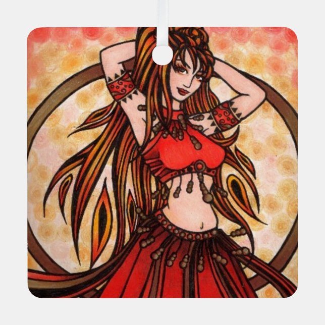 Scarlet belly dancer metal ornament (Front)
