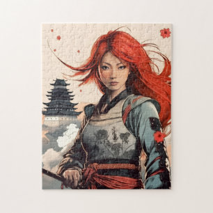 Scarlet Blossom Samurai Jigsaw Puzzle