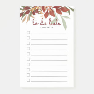 Scarlet Burgundy Watercolor Greenery Post-it Notes