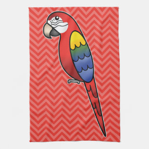Scarlet Cartoon Macaw Parrot Bird Kitchen Towel
