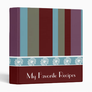 Scarlet Cyan Stripes Recipe Book Binder