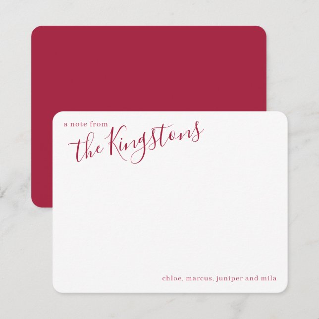 Scarlet Family Name Script Note Card (Front/Back)