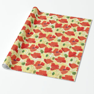 Scarlet Field Poppies on Golden Corn Background Wrapping Paper