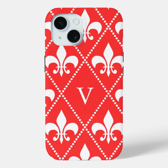 Scarlet Fleur de Lis w/ monogram Case-Mate iPhone Case (Back)
