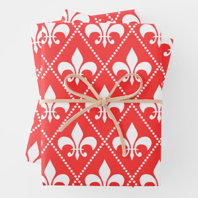Scarlet Fleur de Lis Wrapping Paper Sheet (In situ)