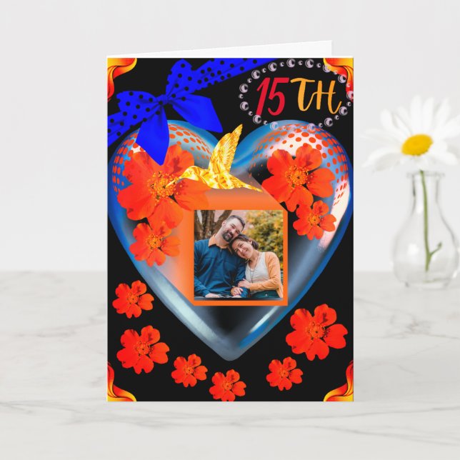  Scarlet Floral Hummingbird Son 15th Anniversary Card (Small Plant)