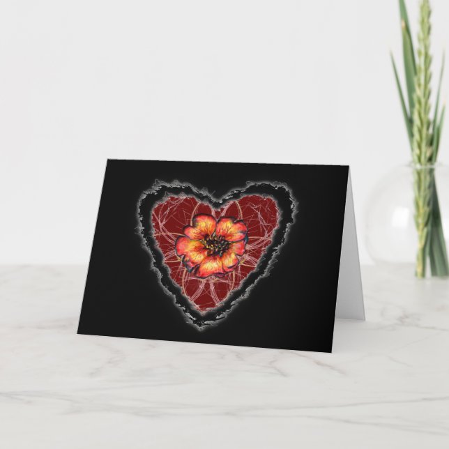Scarlet Flower Heart Valentine Love Romance Card (Front)