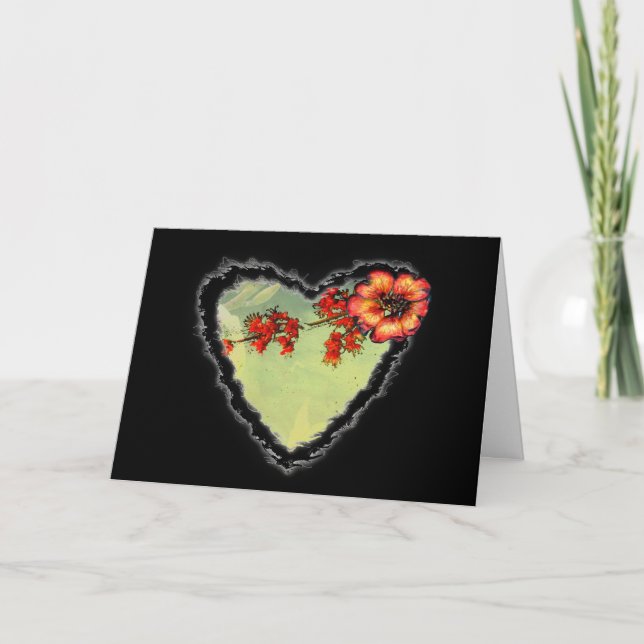 Scarlet Flowers Heart Valentine Love Romance Card (Front)