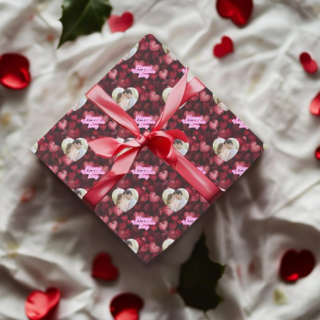 Scarlet Glitter Hearts Custom Photo Wrapping Paper (Creator Uploaded)