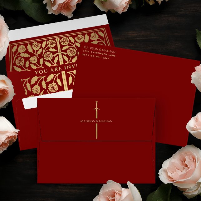 Scarlet Gold Sword Royal Fantasy Wedding Envelope (Creator Uploaded)